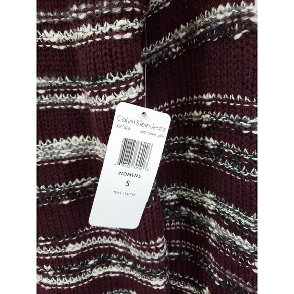 Calvin Klein Knit Pullover Sweater Plum Purple White Striped Long Sleeve S New - Picture 8 of 9